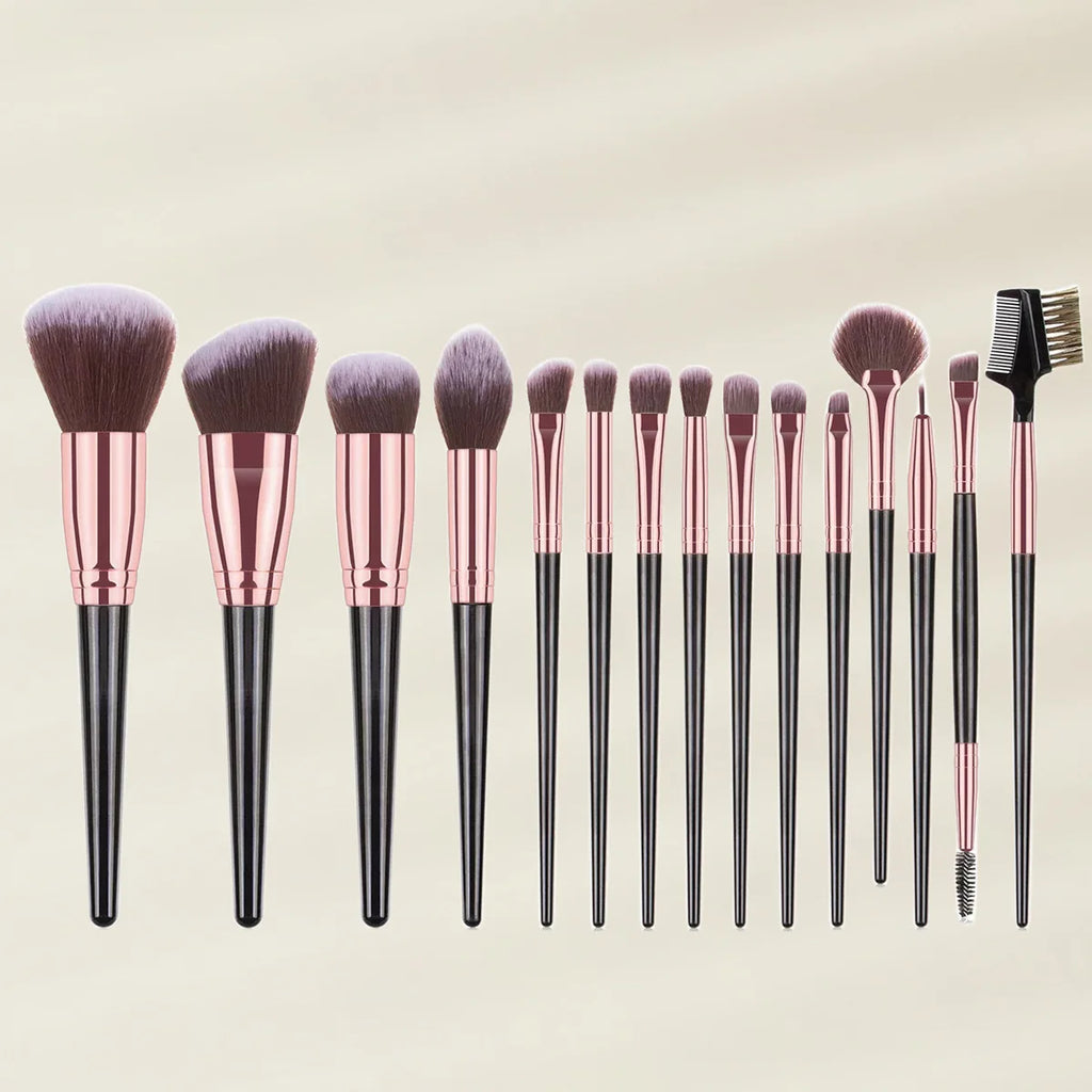 15pcs Makeup Brush Set Full Kit Powder Blush Contour Eyeshadow Lip Brushes Pink Handle Cosmetic Brushes for Liquid Foundation