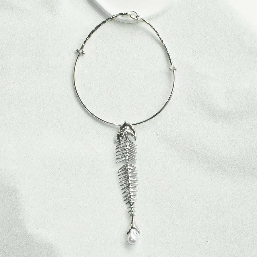 Novelty Design Alloy Big Fish Bone Pendant Choker Necklace For Women Fashion Jewelry Exaggerated Brand Show Statement Necklace