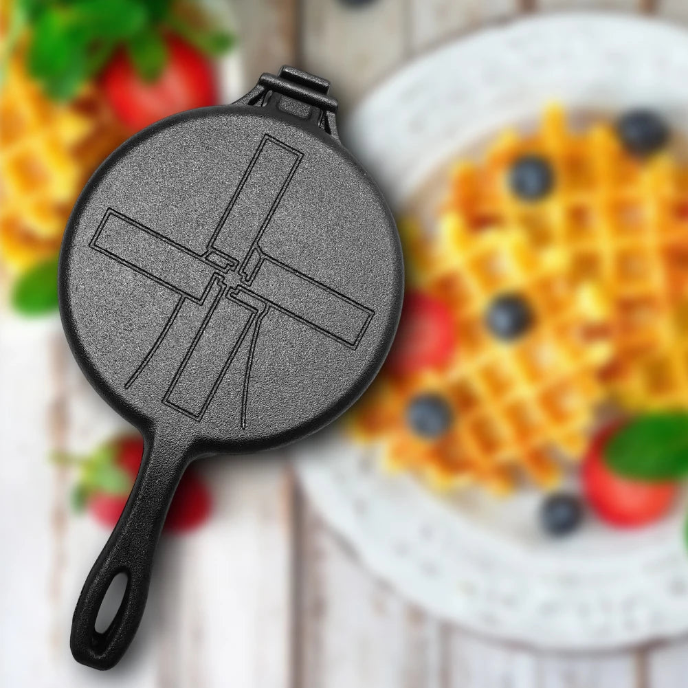 Iron Waffle Maker Pan Non-Stick Waffle  Round Waffle Skillet for Stovetop Or Grill