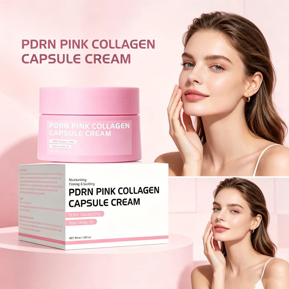PDRN Pink Collagen Capsule Cream with Salmon, Lightweight Moisturizing Cream, Niacinamide for Uneven Skin Tone, Glow Hydration