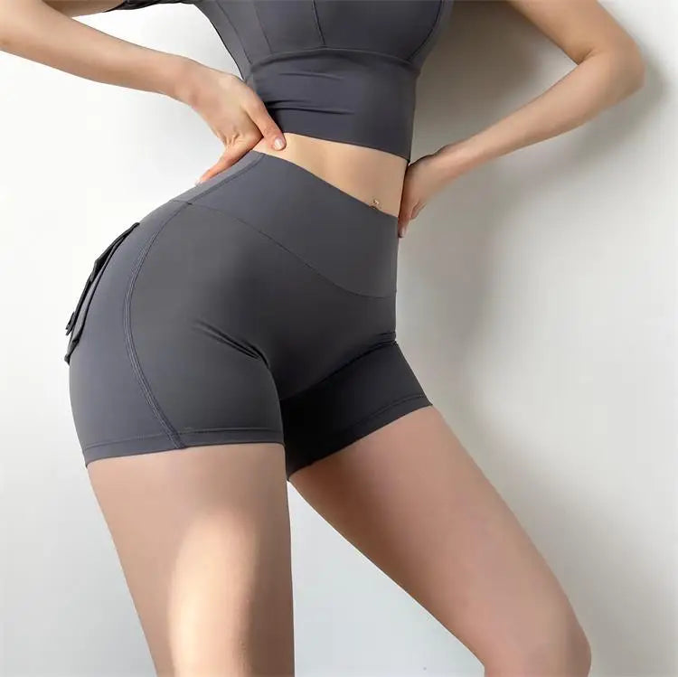 TRY TO BN Women's Sports Shorts with Pockets Butt Lifting High Waist Booty Scrunch Gym Workout Running Biker Yoga Fitness Shorts