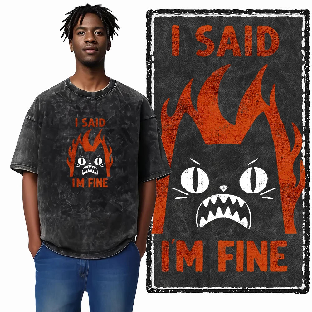 COOLMIND DB Cat Printed Cotton Acid Washed Exclusive Graphic Unisex T Shirt Cool Streetwear Men Tshirts Big Size Tee for Men