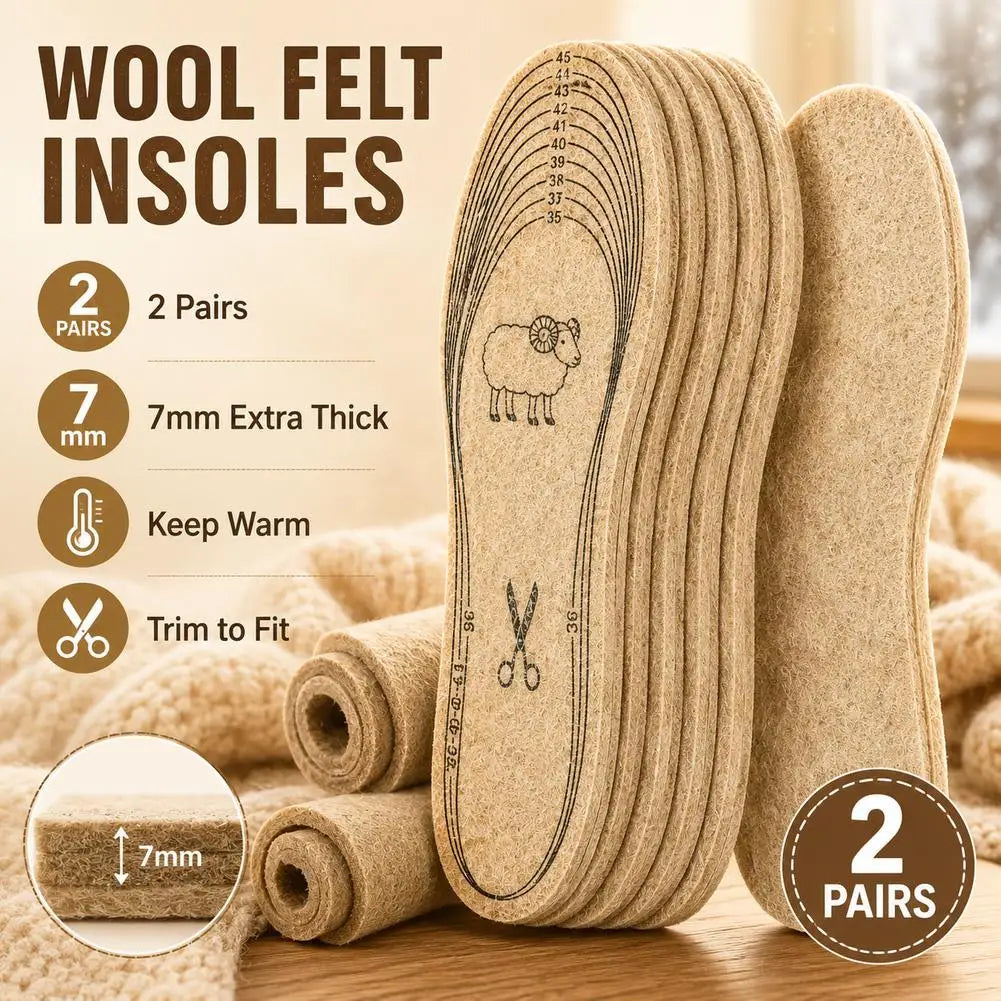 7mm Extra Thick Wool Felt Insoles Winter Warm Thermal Shoe Pads Cut to Fit Breathable Deodorant Cushion Unisex 2/4/10/20 Pairs
