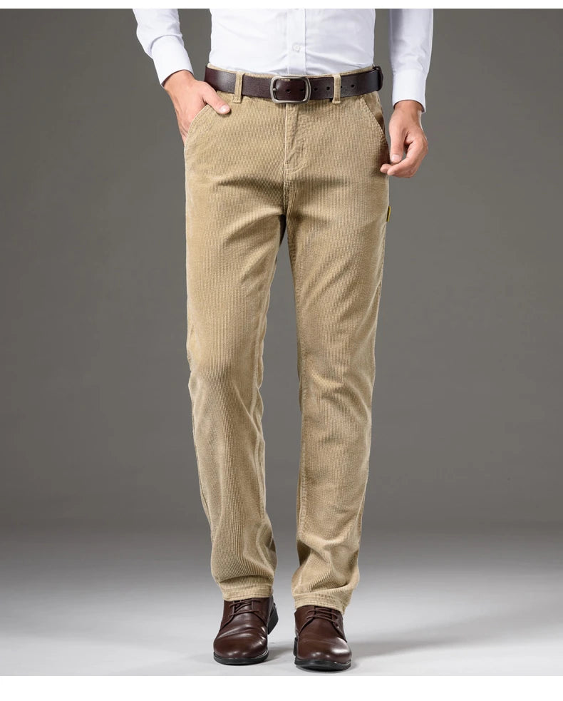 Corduroy Men's Business Casual Pants Fashion Comfortable Khaki Slim Straight Trousers Classic Male Brand Clothing Pants