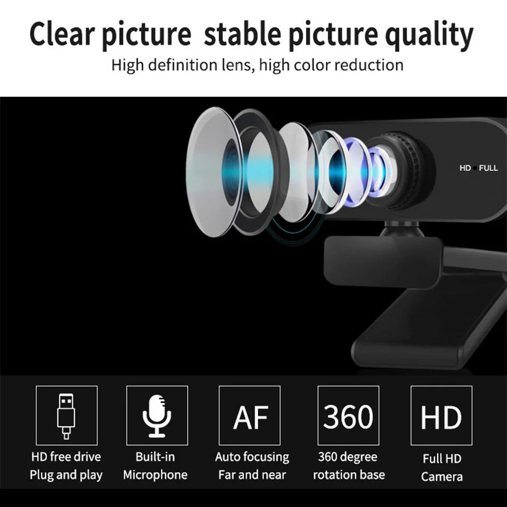 1080P/2K HD Webcam Plug and Play with Microphone USB Web Camera Autofocus Computer Web Camera for PC Laptop Video Conferencing