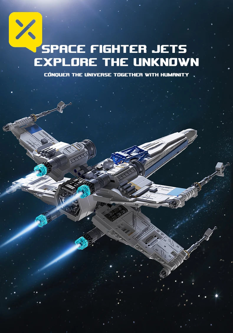 KAVOWORLD X-Wing Space Fighter Jet Building Blocks Toys Set with Pilot High-Technical Linked Wing Transformable Aircraft Model with LED Lights Retractable Landing Gear Spaceship Toy for Adults Birthday Christmas Gift for Spac