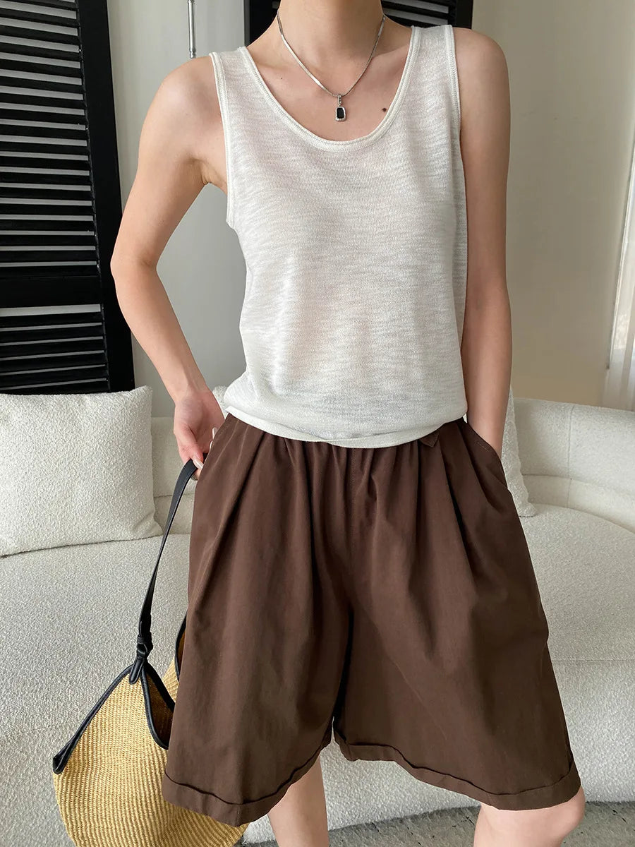 Summer women's relaxed loose wide leg A-line casual shorts versatile