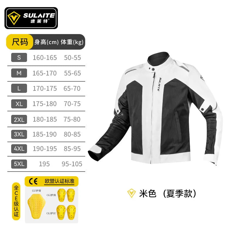 SULAITE Summer Motorcycle Jacket Suit Breathable Riding Gear Protective Racing Coat Motorbike Equipment for Men