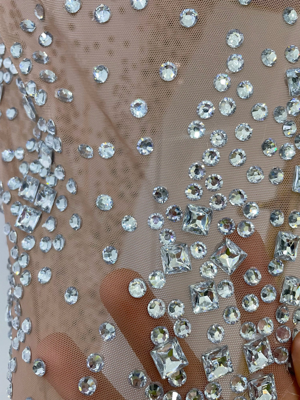 2025 New Sparkly Rhinestone V Neck Stretch Mesh Sexy See Through Dress Women Elegant Party Celebrate Perform Costume Stage Outfi