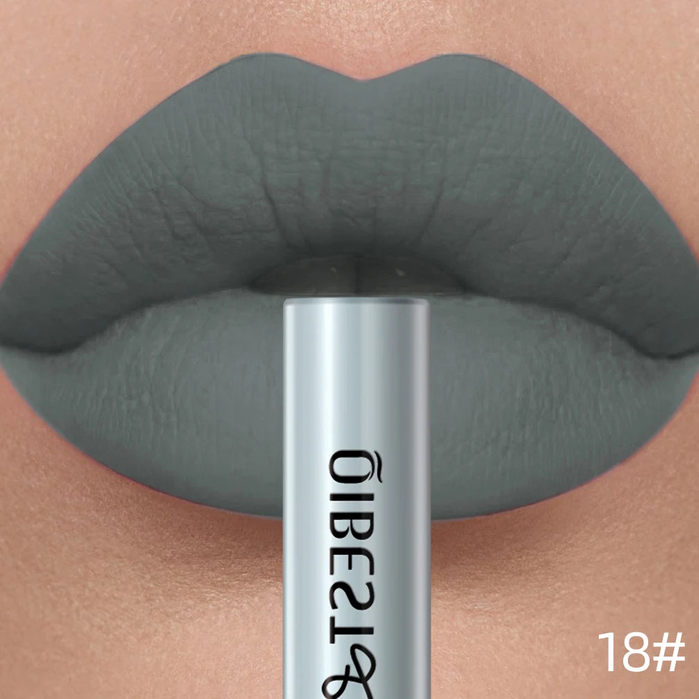 QIBEST Sexy Red Lip Gloss Long Lasting Velvet Matte Liquid Lipstick Waterproof Lip Makeup Nonstick Cup Purple Lip Tint Black