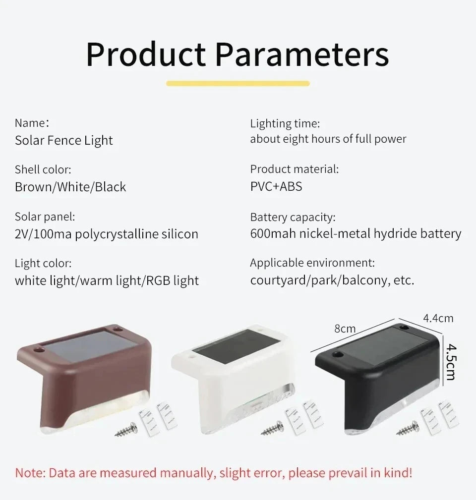Outdoor Solar Stair Lights LED Waterproof for Garden Yard Railing Fence Lights Enhances Night Safety and Atmosphere