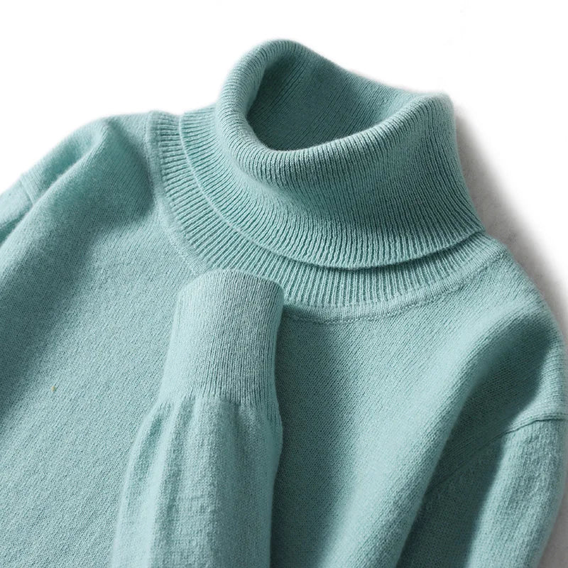 Men Turtleneck Cashmere Pullover 100% Pure Wool Knitwear Sweater Basic Solid Smart Casual Jumper Male Tops Autumn Winter