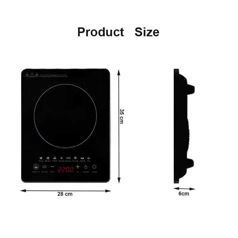 110V 220V Electric Induction Cooker, 10 Gear Touch Control Black Crystal Panel Timing Hotpot Stove