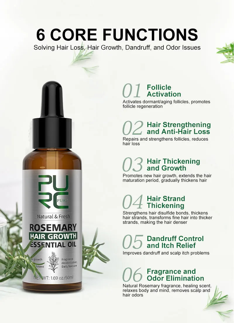PURC Rosemary Hair Oil and Morocco Argan Oil Shampoo Sets Smoothing Repair Damaged Frizz Hair Care Products for Men Women