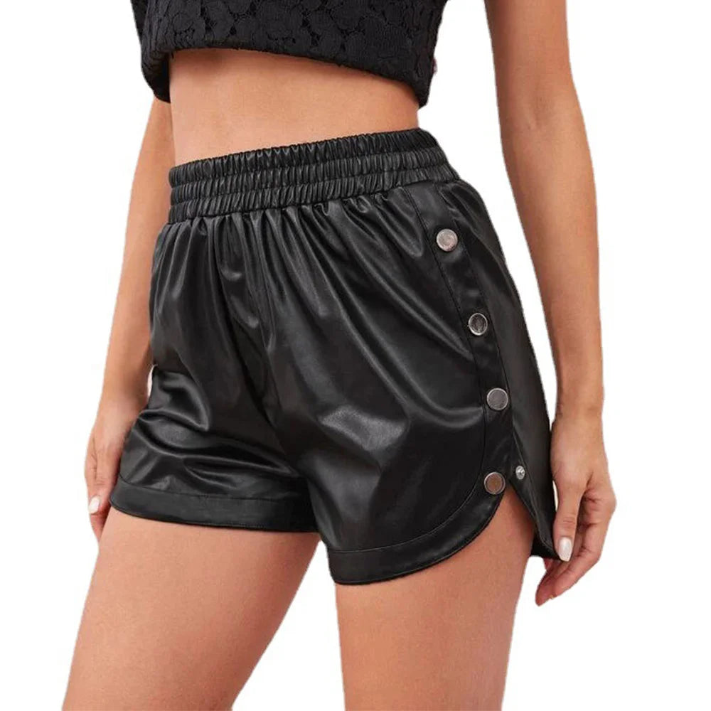 Sexy Black PU Casual Fashion Summer Shorts Women Clothing Goth Faux Leather High Waisted Womens Shorts Y2K Hot Woman Short Pants