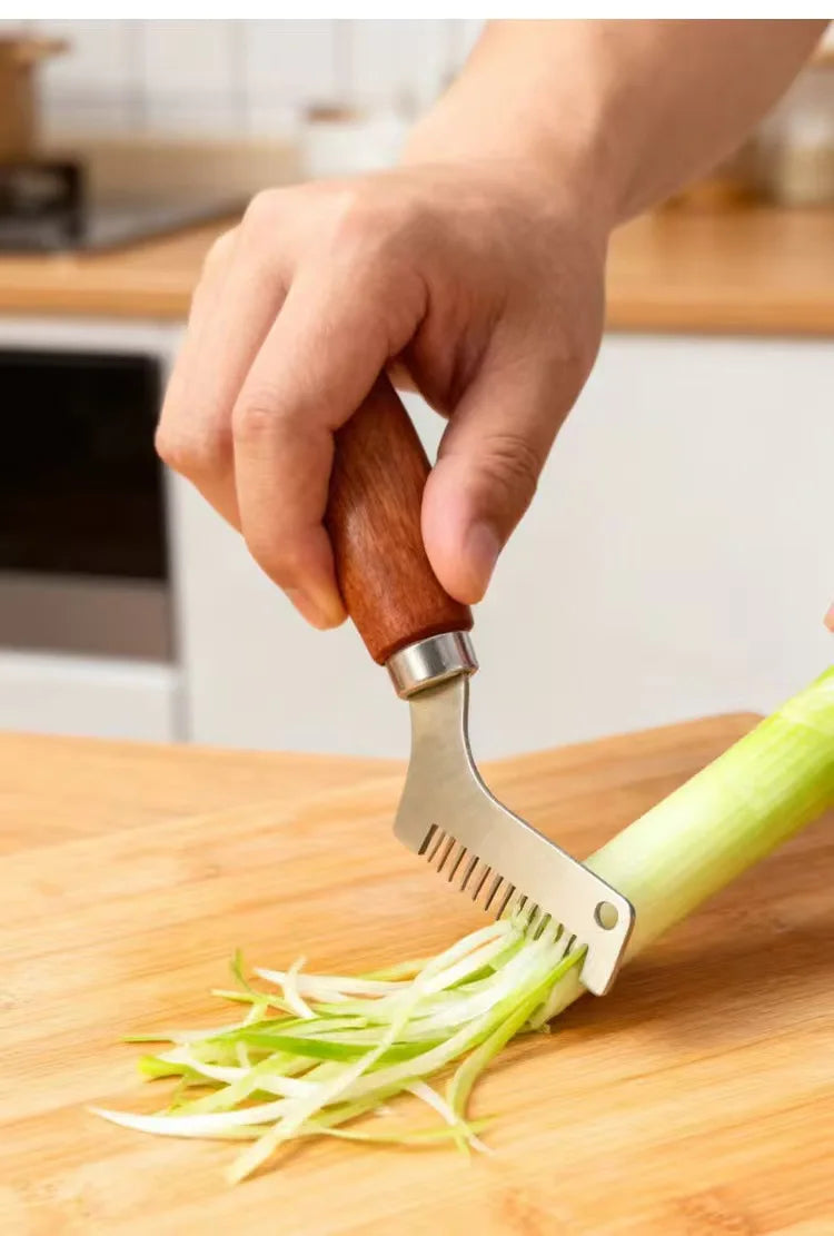 Stainless Steel Green Onion Slicer Knife Wooden Handle Scallion Shredder Vegetable Cutter Chopper Kitchen Gadgets Cooking Tool