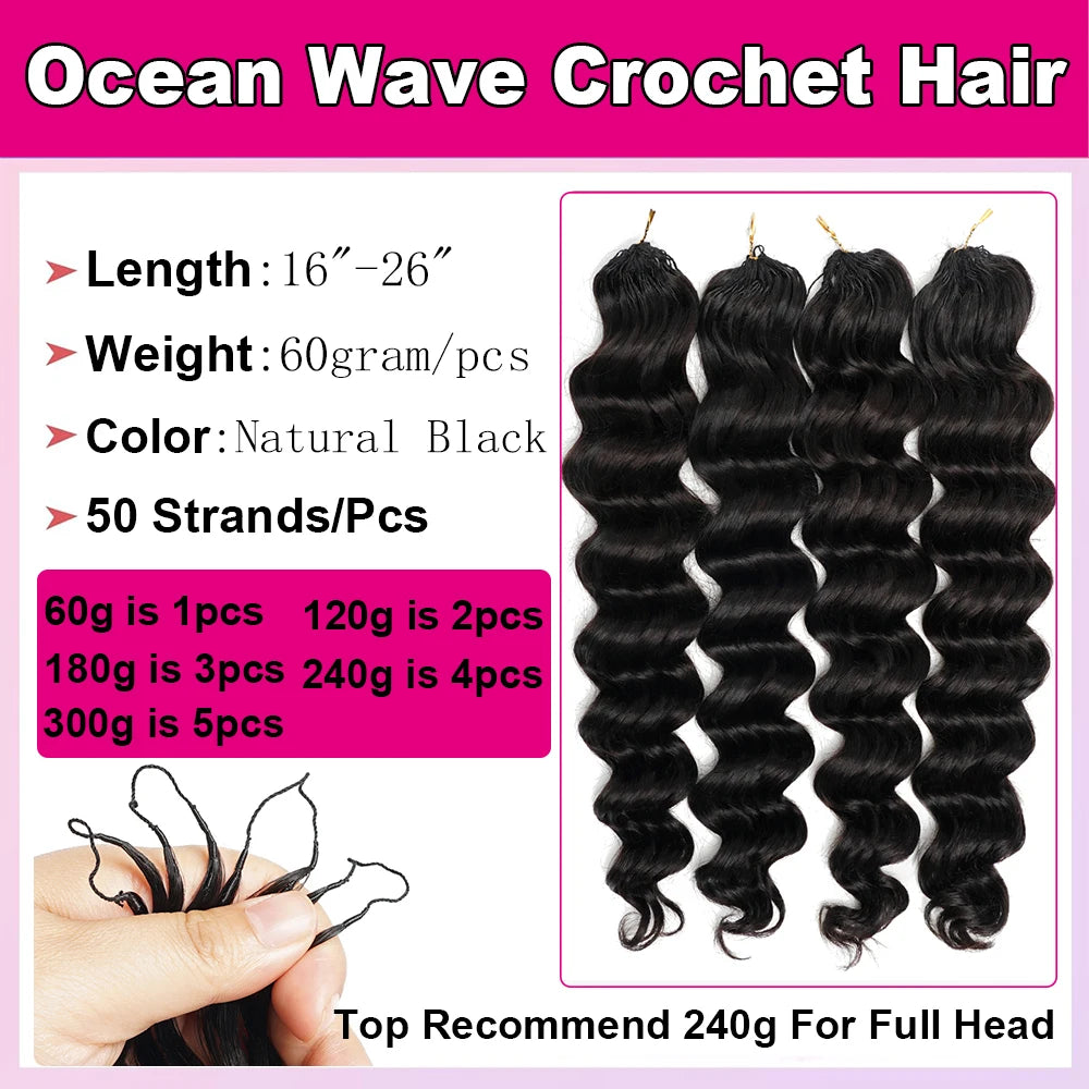 Ocean Wave Miracle Knots Crochet Human Hair Pre-Separated Feathered Human Crochet Hair 60g/pcs Burmese Curly Human Hair Bundles