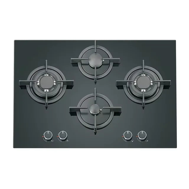 60cm Black Glass Built-in Gas Cooktop with 4 Burners Electric Ignition for LPG Natural Gas for Household Cooker Iron Material
