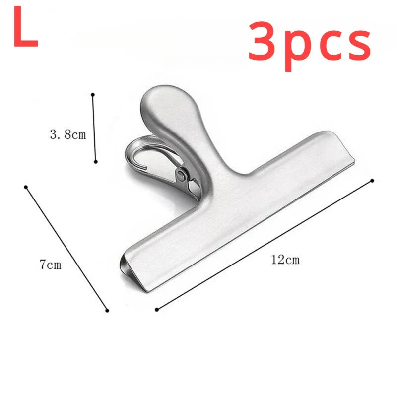3PCS Stainless Steel Bag Clipsf For Food Heavy Duty Metal Silver Food Clips Office Paper Clamps Air Tight Seal Snack Clips