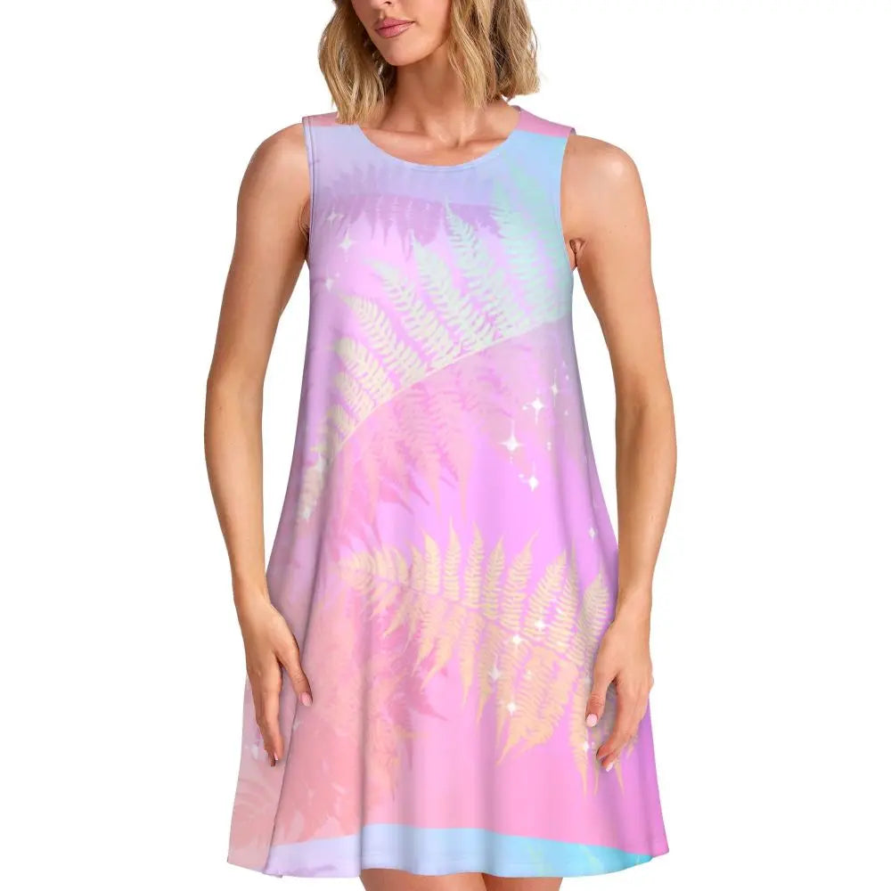 Ocean Sunset Casual Dress Palm Tree Print Sleeveless Elegant Dresses Ladies O Neck Simple Dress Day Print Clothing Birthday Gift