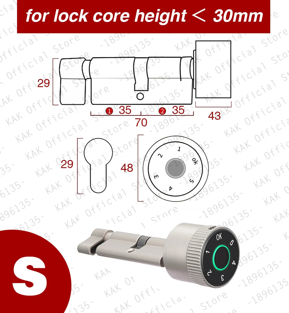KAK Tuya APP Fingerprint Cylinder Smart Door Lock Electronic Digital Password Code Lock Keyless Remote Control Lock Hardware