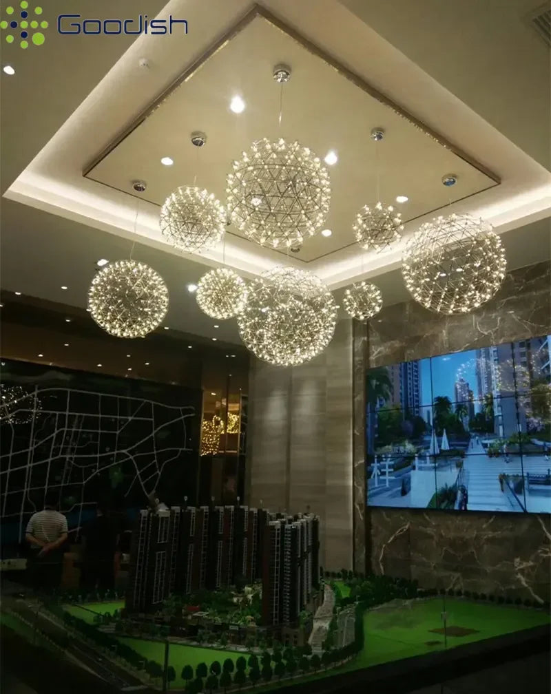 Modern Minimalist Stainless Steel Spark Ball LED Pandent Lights Art Creative Lamps for Chidren's Room Home Decoration Chandelier
