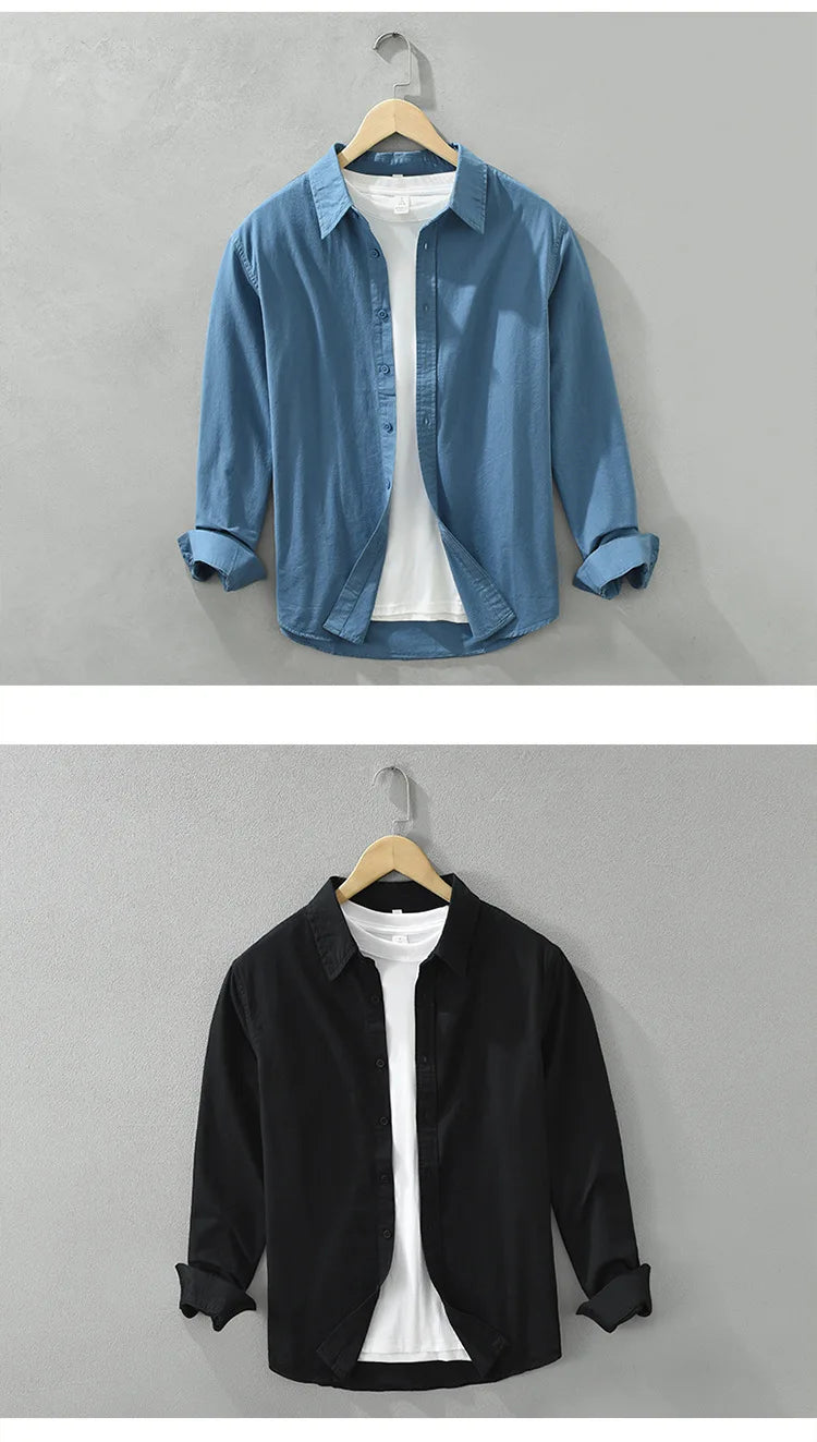 Men's Long-Sleeved Casual Shirt, Artistic Fresh Cotton Lapel Loose Shirt, Outdoor Camping Thin Coat, Cardigan Top