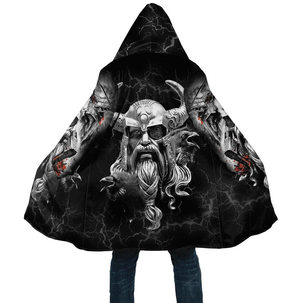 Winter Fashion Mens cloak Norse Odin Raven Tattoo 3D Printed Thick Fleece Hooded Coat Unisex Casual Warm Cape coat DP23