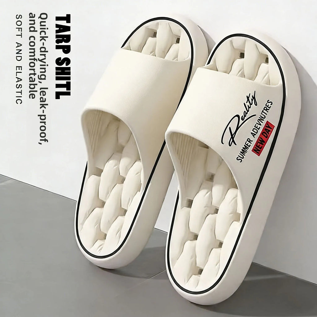 New Summer Thick Bottom Slippers Indoor Home Bathing Anti-slip Couple Outdoor Wearable Slip-On Shoes Men's Comfortable Massag...