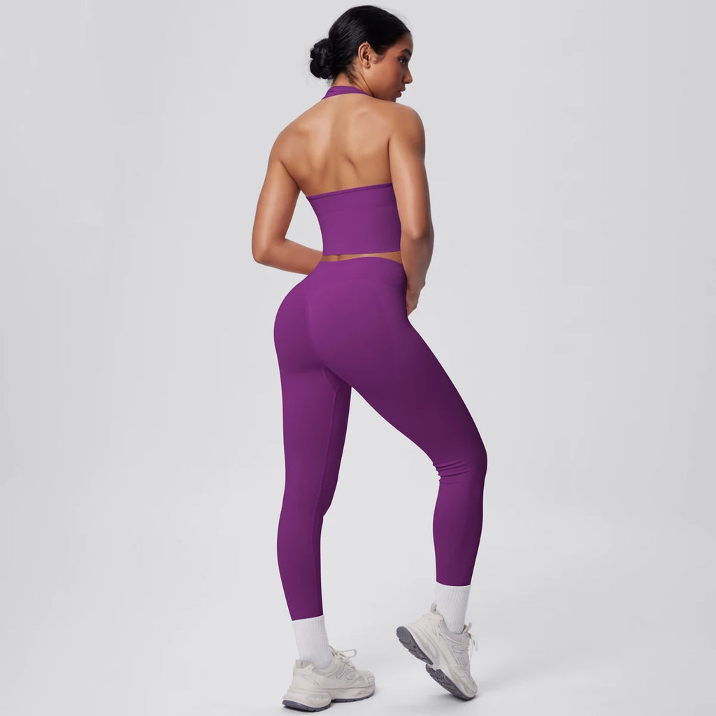 Rooftrellen 2PCS/set Women Gym Sports Yoga Set Breathable Shockproof Workout Top Backless Bra Push Up Fitness Pants Yoga Set