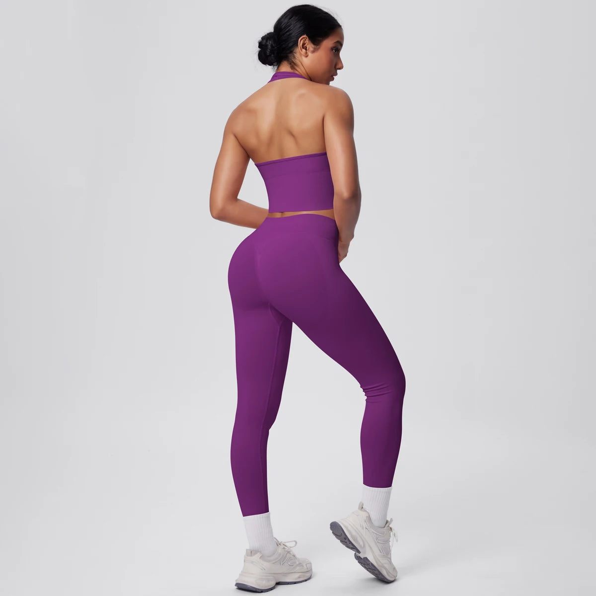 Rooftrellen 2PCS/set Women Gym Sports Yoga Set Breathable Shockproof Workout Top Backless Bra Push Up Fitness Pants Yoga Set