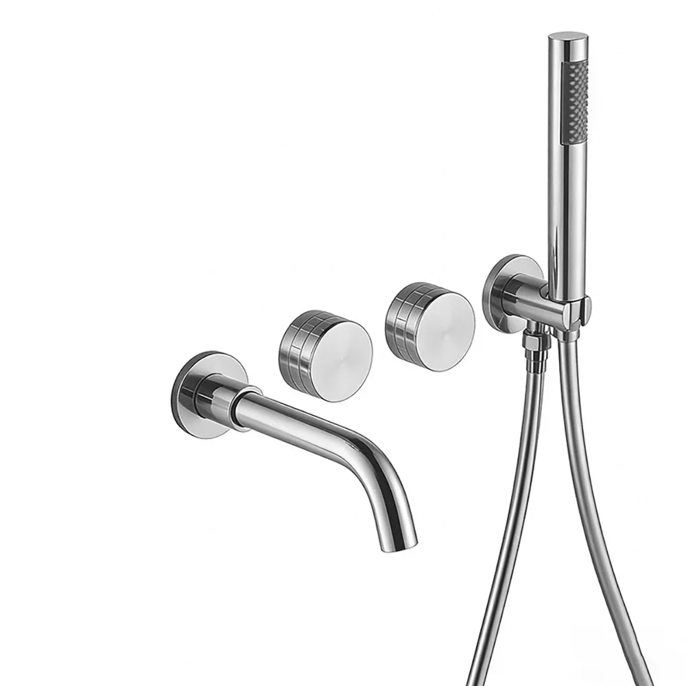 Brushed Gold Bathroom Faucet Wall-Mounted Bathtub Outlet Brass Hand-Held Shower Head Hot and Cold  Bathroom Mixer Tap