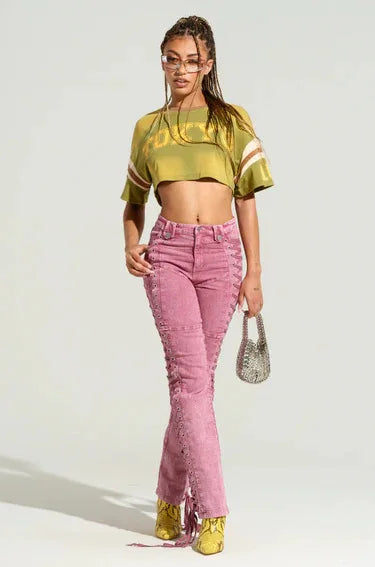 Europe America New Fashionable Women's Straight-leg High-waisted Jeans, Featuring Lace-up Straps and Drawstrings for Hot Girls