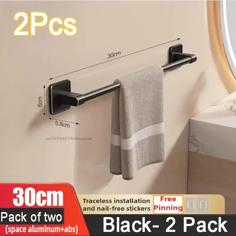 Self-Adhesive Towel Rack Bathroom Towel Holder Without Drilling Bathroom Black Corner Shelf Bar 50CM Bathroom Storage Towel Rail