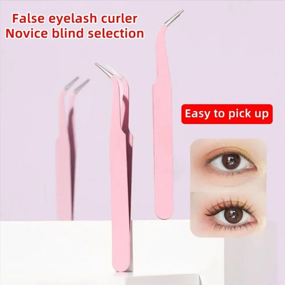 Stainless Steel Straight Curved Eyelash Tweezers False Lash Application Clip for Eyelid Tape Nail Rhinestone Picker Makeup Tool