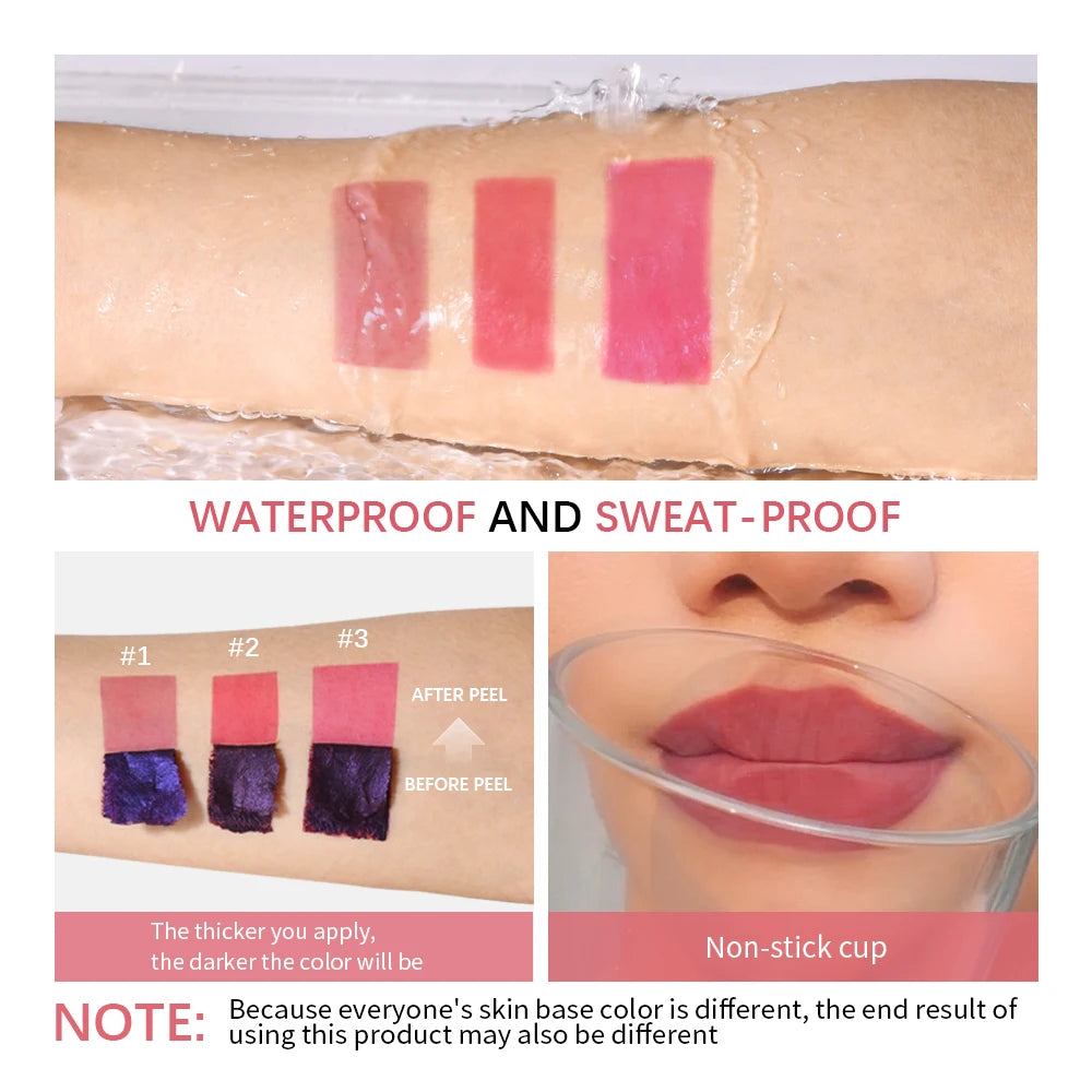 3pcs/set Peel Off Lip Stain Set Long-Lasting Waterproof Lip Tint Transfer Proof Non-stick Cup Natural Lip Stain Female Makeup
