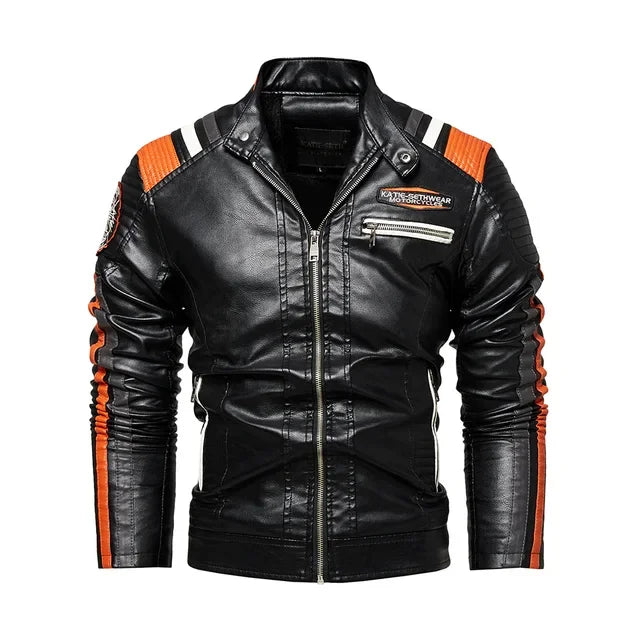 Spring Outdoor Casual Motor Biker PU Leather Jacket Men Fashion Leather Jacket Men Autumn Motorcycle Slim Fleece Jacket Coat Men
