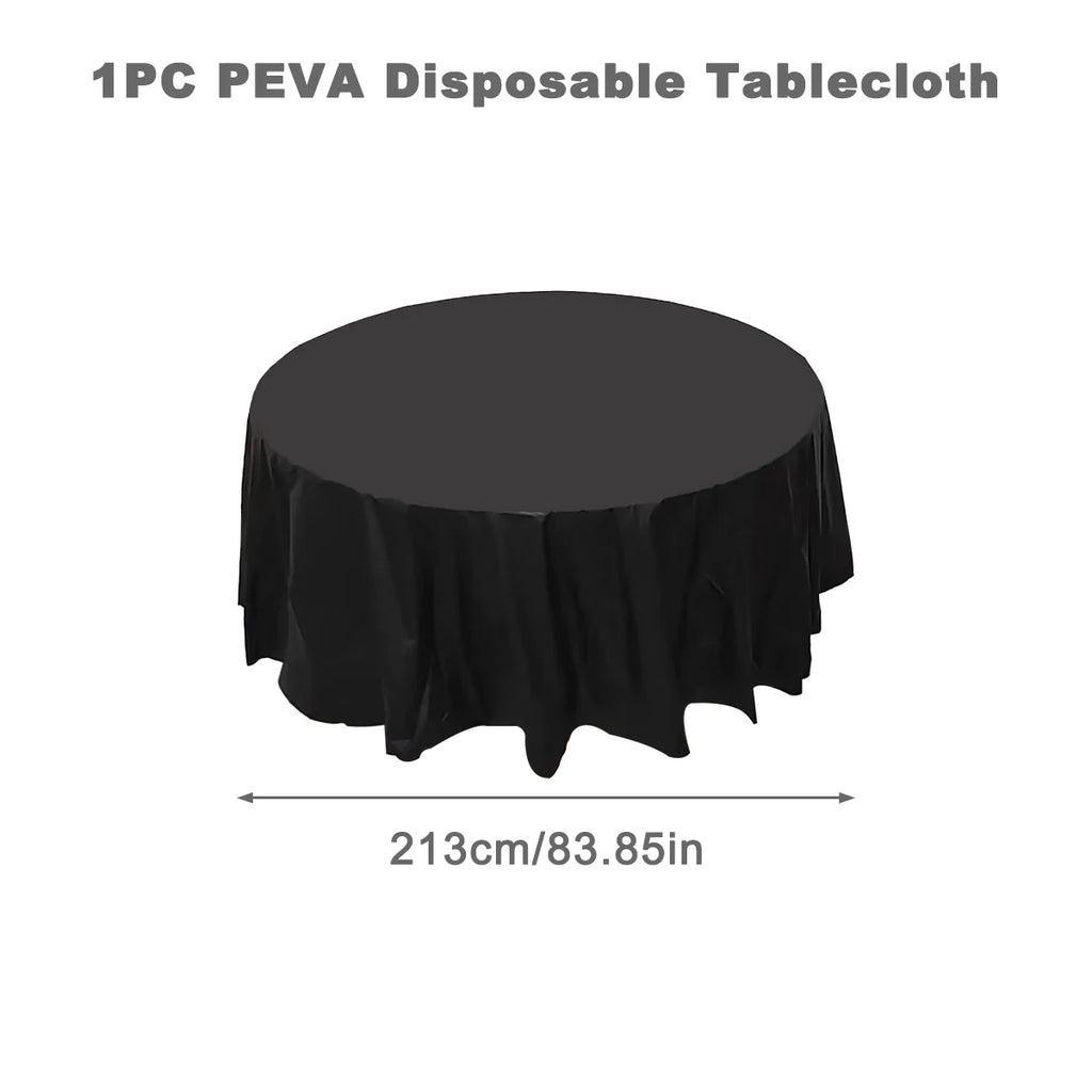 Round Tablecloth White Plastic No Stitch Fabric Elegant Solid Table Cloth for Christmas Birthday Wedding Party Hotel Decoration