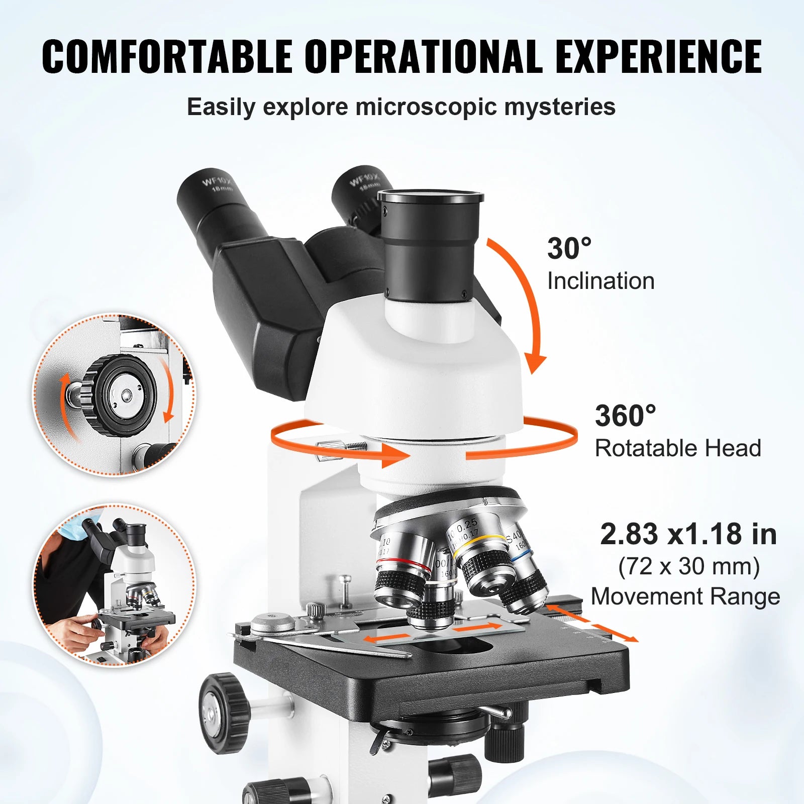 SucceBuy Compound Trinocular Microscope 40X-2500/40X-5000X Magnification Lab Microscope w/ LED Illumination & External Interface