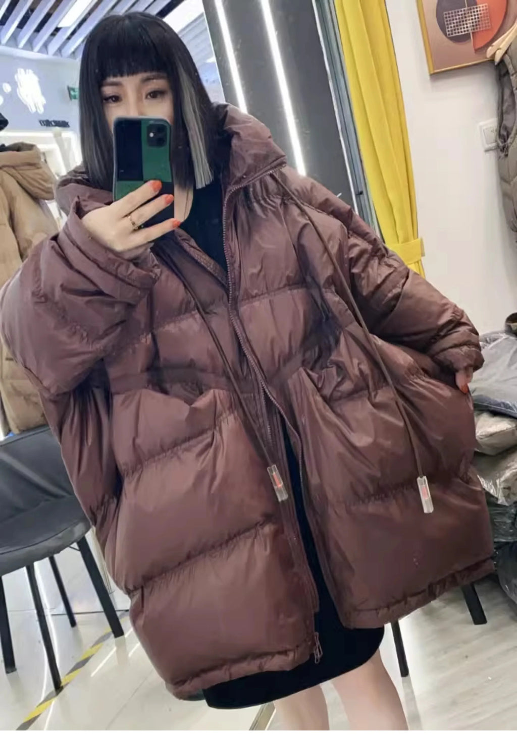 2025 New Winter Women 90% White Duck Down Jacket Casual Loose Over Size Warm Parka Female Drawstring Hooded Puffer Coat