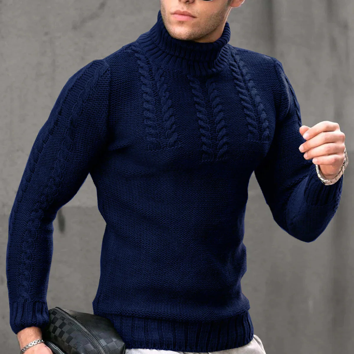 Pullovers Men Tops Turtleneck Sweaters Solid Knit Full Sleeve Casual Slim Fit Top Streetwear Thick Splice Sweater Autumn Winter
