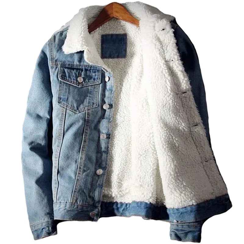 Denim Jacket Men Winter Streetwear Fashion Turn Down Fur Collar Windbreaker Cowboy Jackets Men's Outwear Hip Hop Jeans Coats 6XL