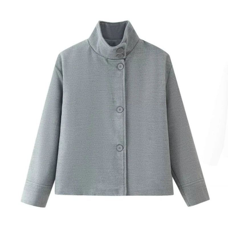Autumn Stand Collar Jackets for Women Loose Woolen Fabric Single-breasted Coat Women Solid Color Versatile Short Jacket Women