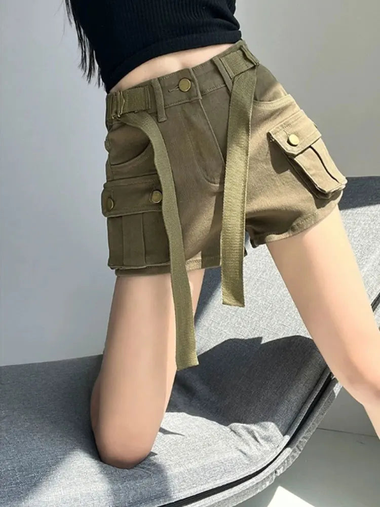 Large Pocket Denim Shorts Women Stretch Slim Fit High Waist Sexy Butt Lifting Hot Pants Summer Fashion Babes Casual Y2k Clothes