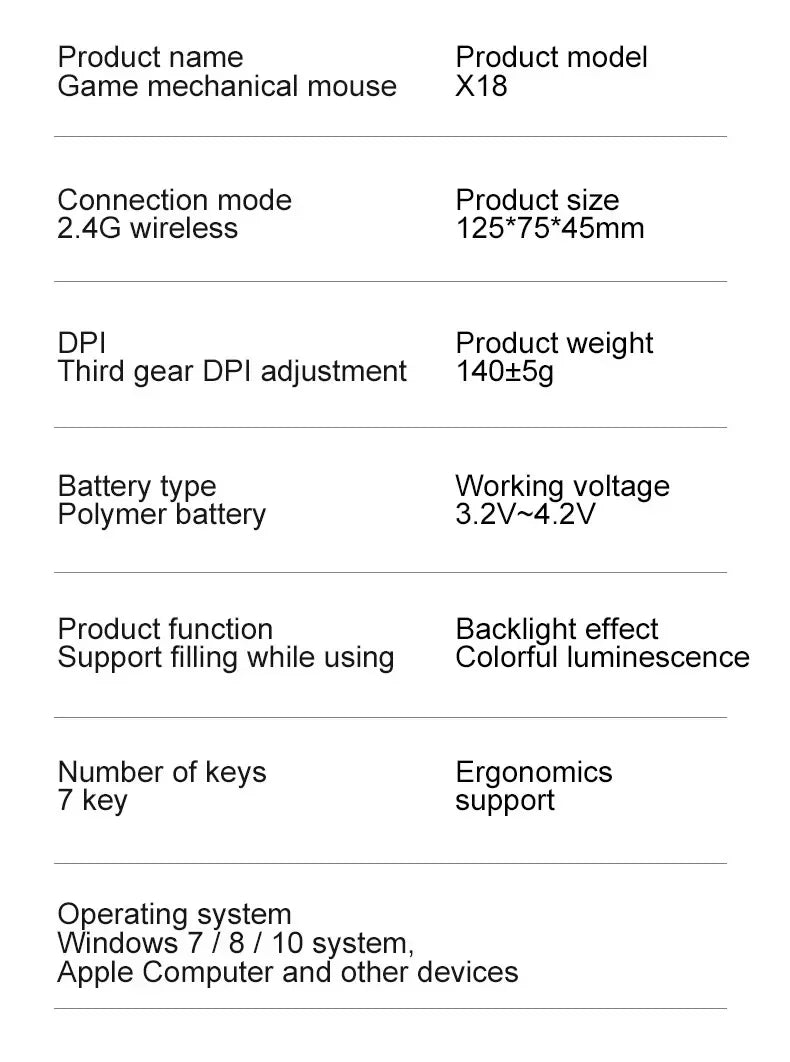 Ziyoulang X18 Wireless Charging Mechanical Mouse RGB 2400dpi Esports Gaming Mouse Pc Office Laptop Gaming Computer Free Wolf X18