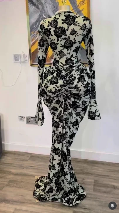 CM.YAYA 2025 Fall Women Long Sleeve Stacked Mesh See Though with Lining Bodycon Long Dress Evening Birthday Sexy Party Dresses