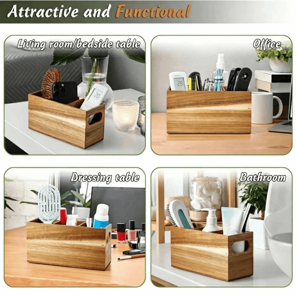 Kitchen Tools Wooden Utensil Organizer Space Saving 3 Compartment Cutlery Holder Rustic Durable Storage Rack Kitchen
