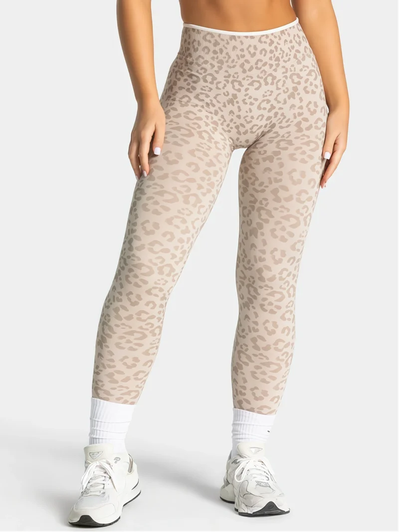 HISTELLO Seamless Sports Pants Leopard Print High Waist Scrunch Hip Shaping Elastic Tummy Fit Running Fitness Yoga Leggings