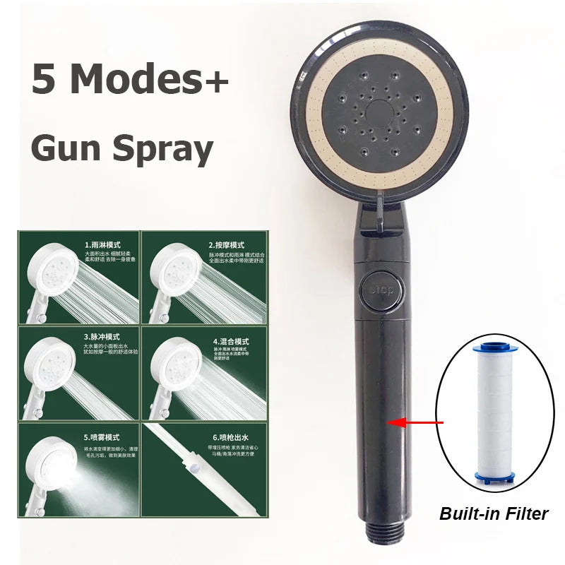 2025 New 5 Modes Large Flow Rainfall Shower Head Supercharge Shower High Pressure Top Spray Rain Showerhead Bathroom Accessories