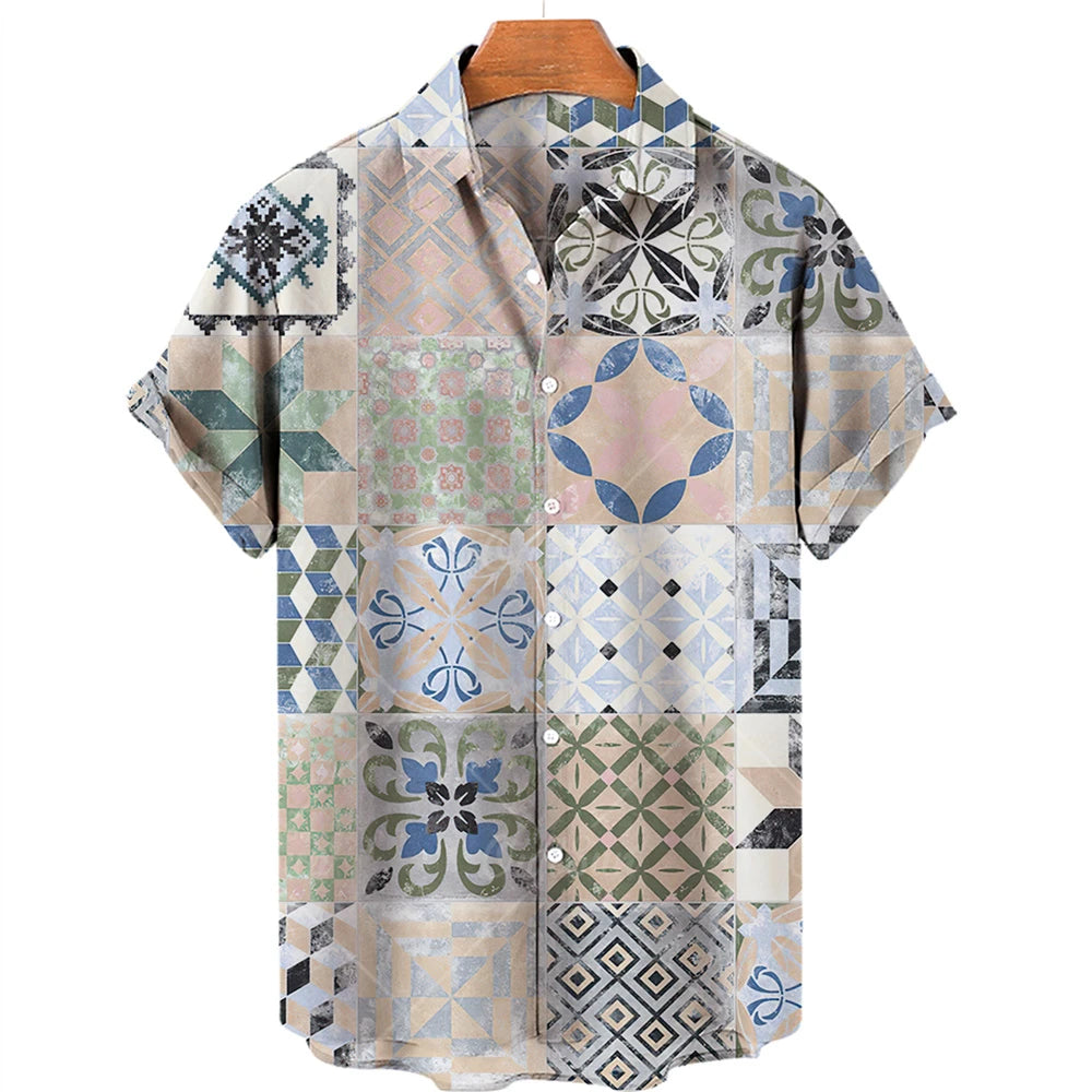 3D Printed Ethnic Men's Hawaiian Shirts Vintage Button Short Sleeve Lapel Retro Streetwear Hawaiian Blouse shirts for men Summer